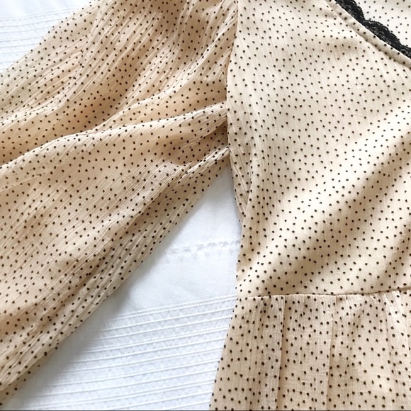 ZARA CREAM BEIGE BLACK POLKA DOT PUFFED SLEEVE BOHEMIAN FLOWY MINI DRESS - S - Picture 8 of 10